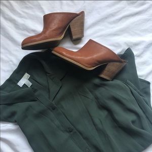 Cognac Brown Leather Mules